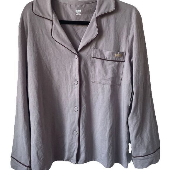 New Lunya Slumberknit Essential Button Down Pant Set /Pajamas  Medium Burgundy - Picture 8 of 10